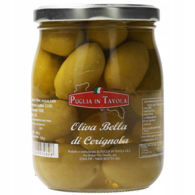 Włoskie zielone Oliwki Bella di Cerignola całe z pestką 600g
