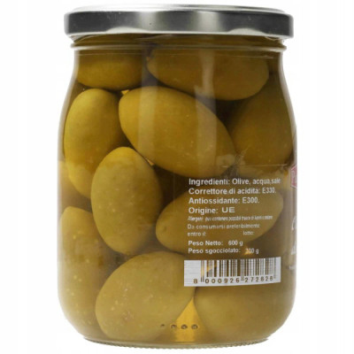 Włoskie zielone Oliwki Bella di Cerignola całe z pestką 600g