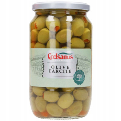 Włoskie zielone oliwki nadziewane papryką ( Łagodne) 700g