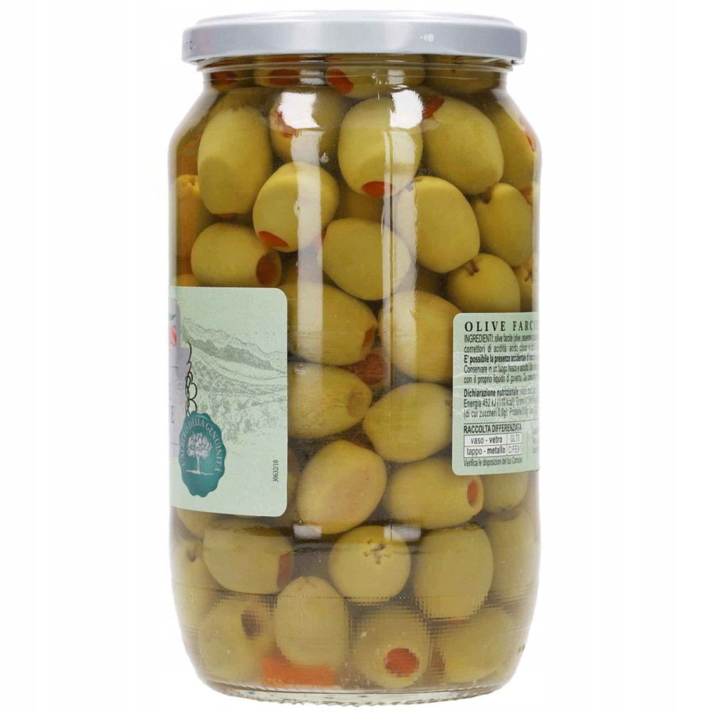 Włoskie zielone oliwki nadziewane papryką ( Łagodne) 700g