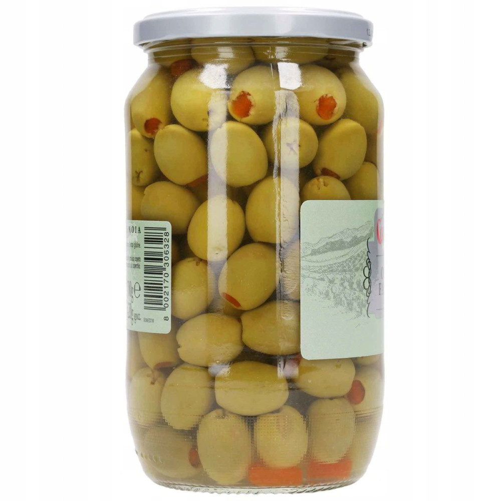 Włoskie zielone oliwki nadziewane papryką ( Łagodne) 700g